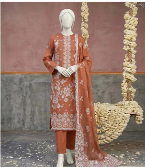 Classic Burnt Sienna Swiss trending Embroidered Suit with Cambric Trouser Zum Zum Fabric
